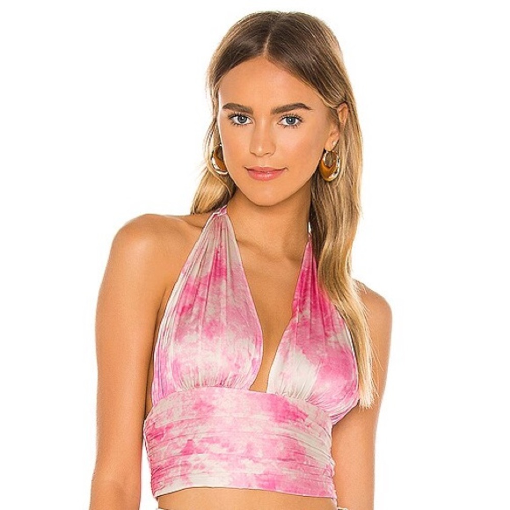 Lovers + Friends Pink Tie Dye Halter Top